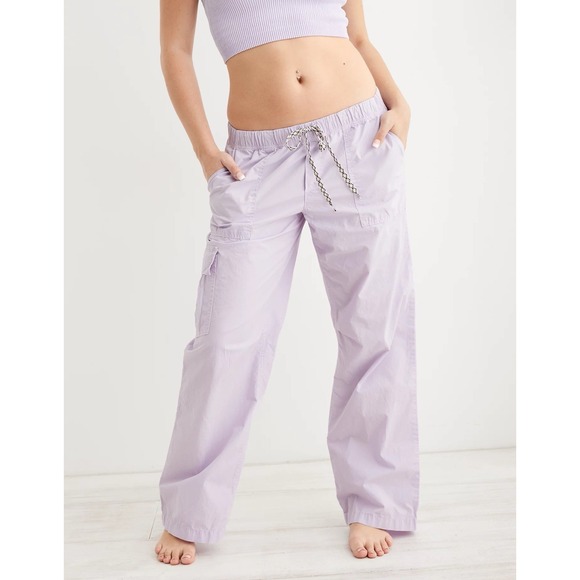 aerie Pants - Aerie Baggy Cargo Skater Pant in Violet Flurry Pull-on Women's Size Large Y2K